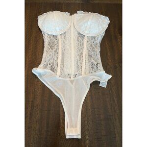New Lulus Art Of Seduction Corset Bodysuit White Lacy Size Small Sexy Coquette